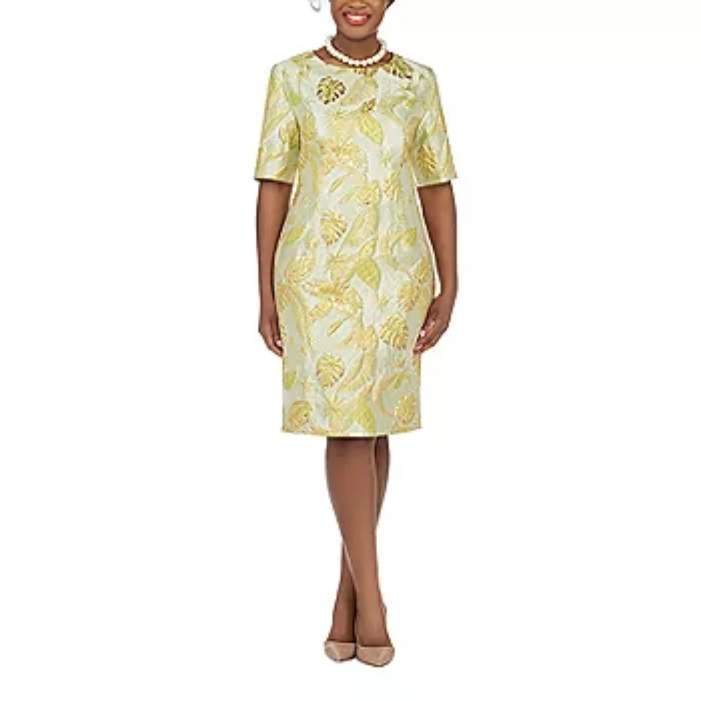 Lovely Giovanna Signature gold brocade dress